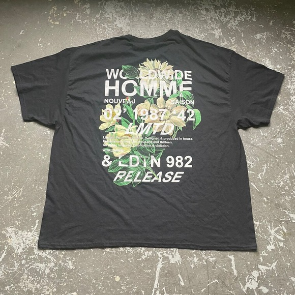 Boohoo Other - Boohoo Man Floral Worldwide Homme Plus Size 4XL T Shirt Double Sided‎ Black Tee